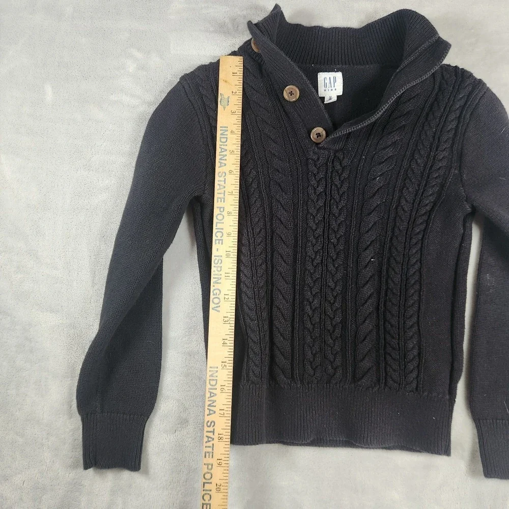 Gap Kids Cable Knit Henley Pullover Cotton Sweater Sz 8 Medium Black Cozy Preppy